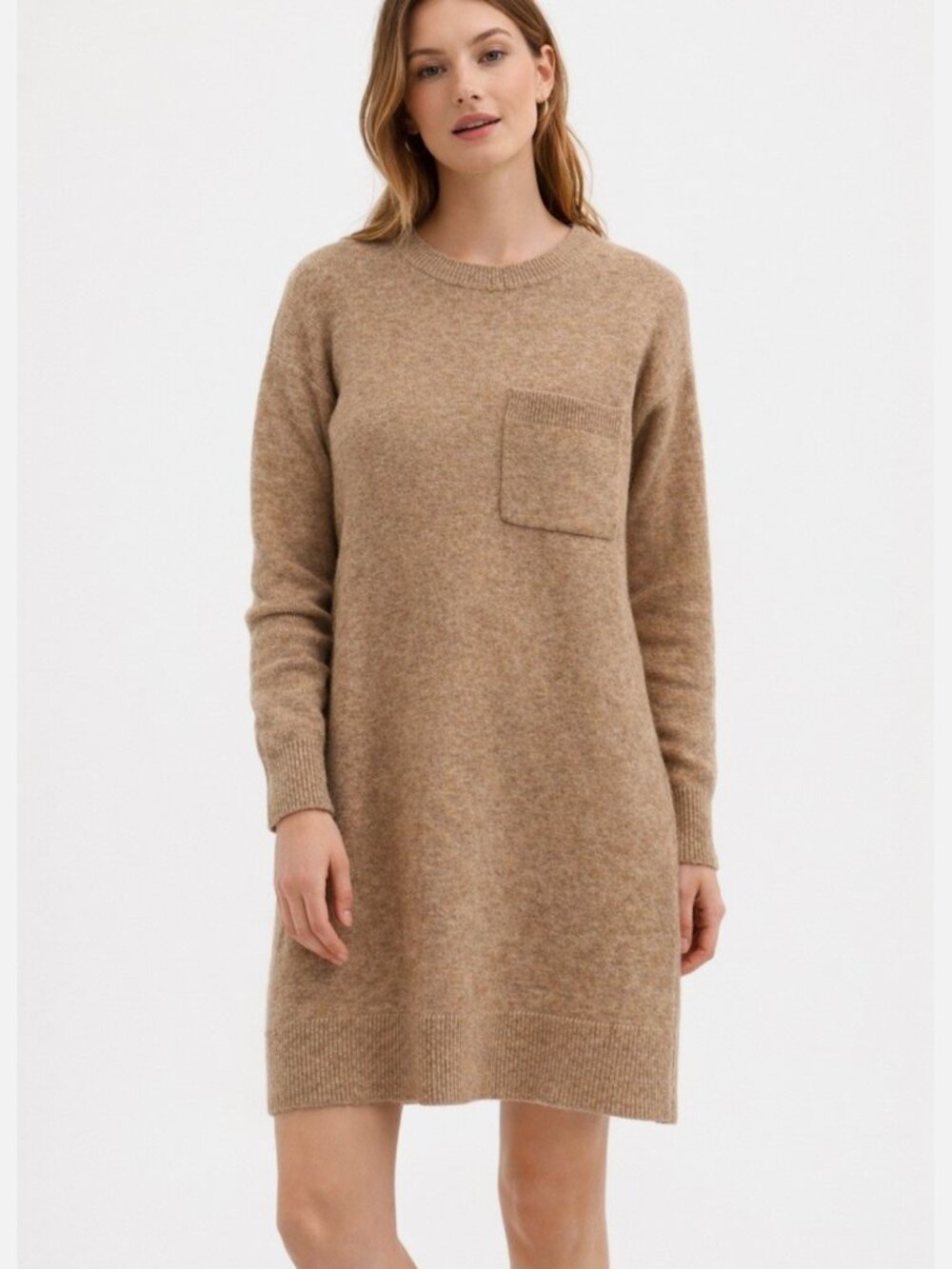 Hatch Reese Long Sleeve Sweater Dress aWool Dress Neutral Tan Maternity Sz S